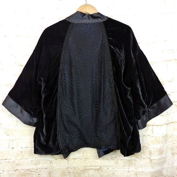 Sam Edelman Jacket Womens S Black Velvet Smoking Wrap Back Lace Boho Hippie - Picture 7 of 12